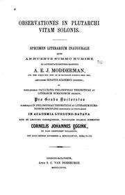 Observationes in Plutarchi vitam Solonis by Cornelis Johannes Eggink