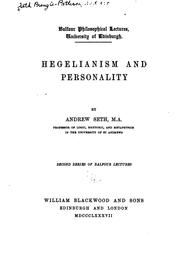 Cover of: Hegelianism and Personality