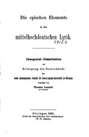 Die epischen Elemente in der mittelhochdeutschen Lyrik: Inaug.-diss by Theodor Lennich