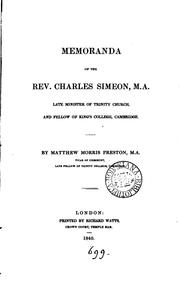 Cover of: Memoranda of the rev. Charles Simeon