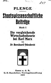 Die vergleichende Wirtschaftstheorie bei Karl Marx by Bernhard Odenbreit