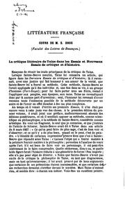 Cover of: La critique littéraire de Taine dans les Essais et Nouveaux essais de ... by Édouard Droz