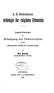 Cover of: A.e. Biedermanns Psychologie der religiösen Erkenntnis...