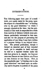 An Inquiry Into the Origin of the Office and Title of the Justice of the Peace ... by Esq James Birch Sharpe