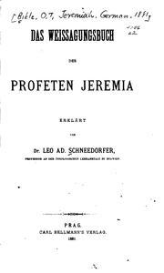 Das Weissagungsbuch des Profeten Jeremia by Leo Adolph Schneedorfer