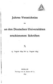 Cover of: Jahresverzeichnis der an den deutschen Universitäten erschienenen Schriften