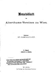 Cover of: Monatsblatt des Alterthums-vereines zu Wien by 