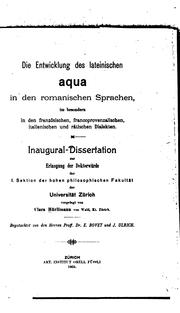 Cover of: Die Entwicklung des lateinischen Aqua in den romanischen Sprachen: Im Besondern in den ... by 