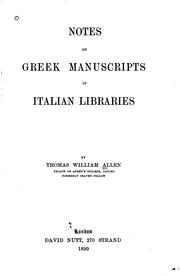 Cover of: Notes on Greek Manuscripts in Italian Libraries