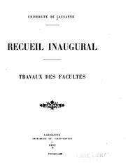 Cover of: Recueil inaugural. Travaux des facultés