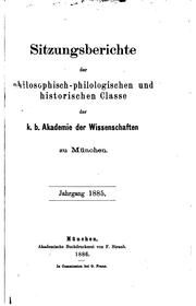 Cover of: Sitzungsberichte der Philosophisch-philologischen und historischen Classe der K.b. Akademie der ...