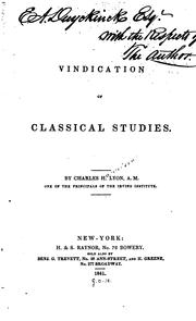 Vindication of Classical Studies by Charles Harrison Lyon