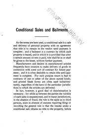 Cover of: Conditional Sales and Bailments: With Forms