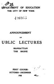 Cover of: Announcement of Public Lectures: Manhattan, the Bronx, Brooklyn, Queens ...