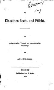 Cover of: Des einzelnen Recht und Pflicht: Ein philosophischer Versuch auf ...