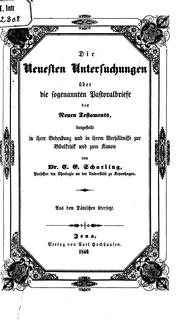 Cover of: Die neuesten Untersuchungen über die sogenannten Pastoralbriefe des neuen Testaments ...