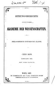 Cover of: Sitzungsberichte der philosophisch-historischen Classe der kaiserlichen Akademie der Wissenschaften by 