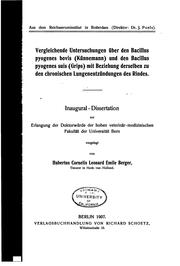 Vergleichende Untersuchungen über den Bacillus pyogenes Bovis(künneman) und ... by Hubertus Cornelis Leonard Émile Berger