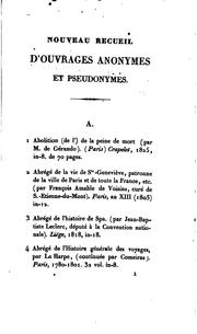 Cover of: Nouveau recueil d'ouvrages anonymes et pseudonymes [ed. by E.D. de Manne]. by 