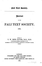 Cover of: JOURNAL OF THE PALI TEXT SOCIETY | 