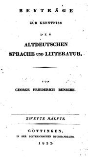 Cover of: Beyträge zur Kenntniss der altdeutschen Sprache und Litteratur