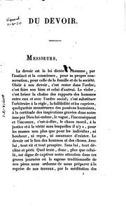 Cover of: Du devoir: Discours prononcé à l'occasion de la rentrée de la cour royale de Paris, le 3 ...