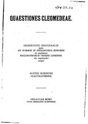 Cover of: Quaestiones Cleomedeae