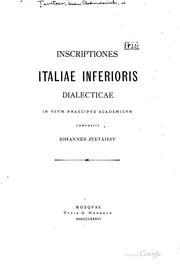 Cover of: Inscriptiones Italiae inferioris dialecticae in vsvm praecipve academicvm ... by 