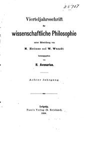 Cover of: Vierteljahrsschrift für wissenschaftliche Philosophie by 