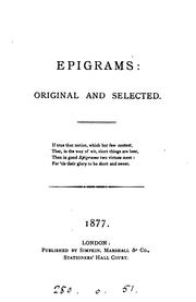 Cover of: Epigrams: original and selected [by B. Standring.].