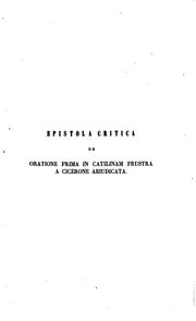 Cover of: Epistola critica de oratione prima in Catilinam frustra a Cicerone abiudicata
