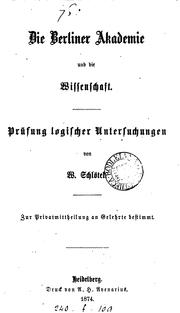 Cover of: Die Berliner Akademie und die Wissenschaft