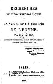 Cover of: Recherches médico-philosophiques sur la nature et les facultés de l'homme