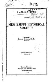 Publications. Centenary Series by Mississippi Historical Society