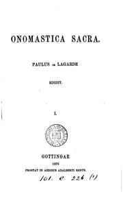 Cover of: Onomastica sacra. P. de Lagarde edidit by 