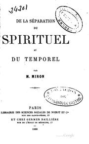 Cover of: De la Séparation du spirituel et du temporel