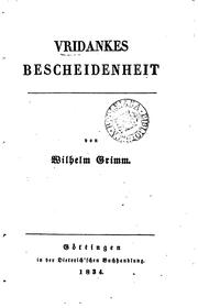 Cover of: Vridankes Bescheidenheit [ed.] von W. Grimm