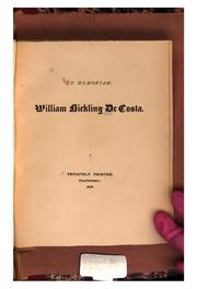 Cover of: In Memoriam, William Hickling De Costa