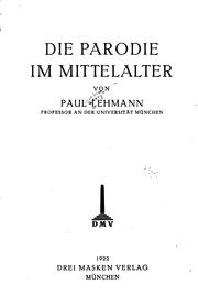 Cover of: Die Parodie im Mittelalter