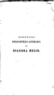 Cover of: Disputatio philosophico-literaria de Diagora Melio