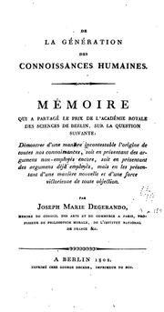 Cover of: De la Genaration Des Connoissances Humaines: Memoire by 