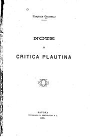 Cover of: Note di critica Plautina