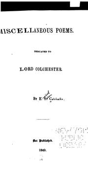 Cover of: Miscellaneous Poems: Dedicated to Lord Colchester