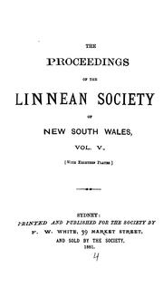 Cover of: THE PROCEEDINGS OF THE LINNEAN SOCIETY OF NEW SOUTH WALES, VOLUME V. | 