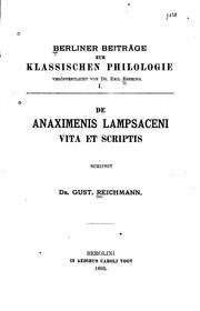 Cover of: De Anaximenis Lampsaceni vita et scriptis by 