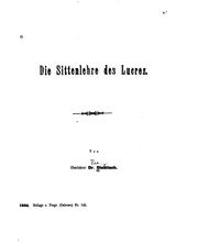 Cover of: Die Sittenlehre des Lucrez: Progr