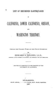 Cover of: List of Recorded Earthquakes in California, Lower California, Oregon, and Washington Territory