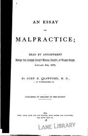 Cover of: An Essay on malpractice: Read by Appointment Before the Luzerne County ... by 