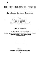 Cover of: Phillips Brooks in Boston: Five Years' Editorial Estimates