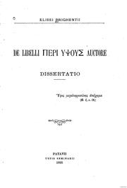 Cover of: De libelli Peri hypsous auctore: dissertatio